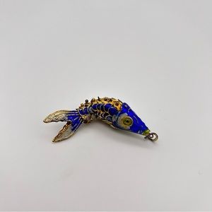 Gold Tone and Royal Blue Fish Pendant